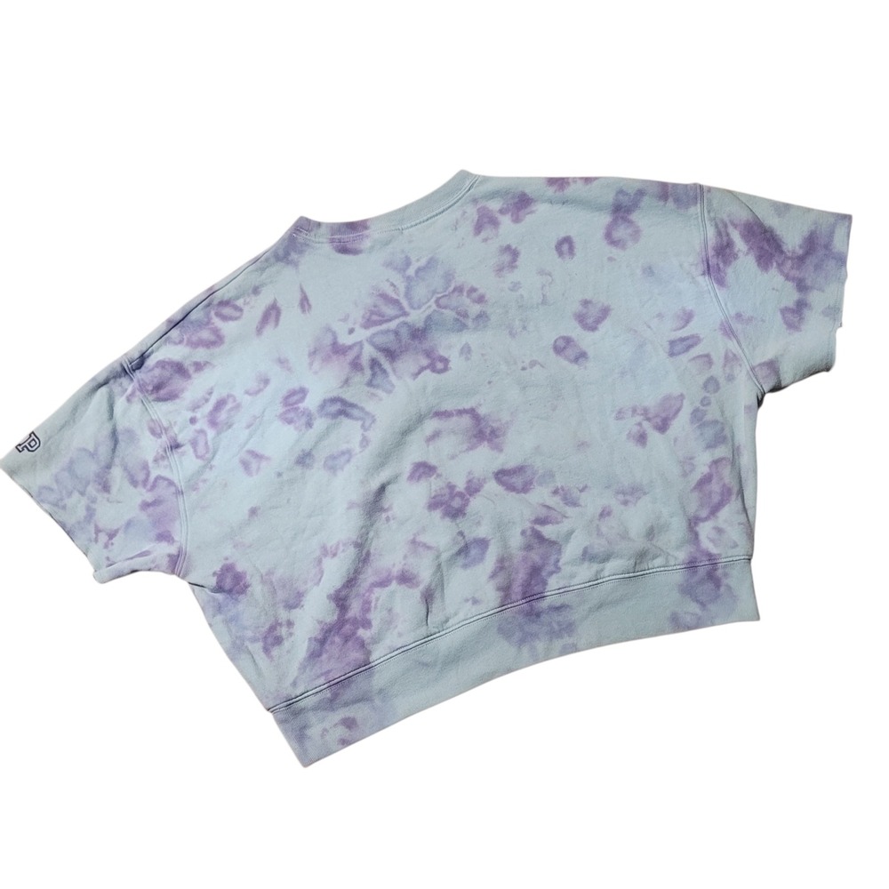 PINK Victoria's Secret Tie Dye Cropped Sweatshirt Blue Purple XS Short Sleeve - Picture 3 of 7